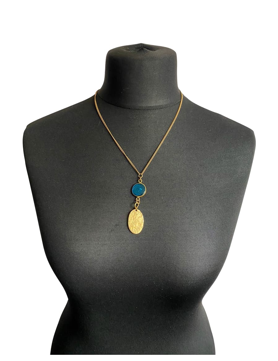 MRV59 - Glass-Brass Oval Elemental Necklace