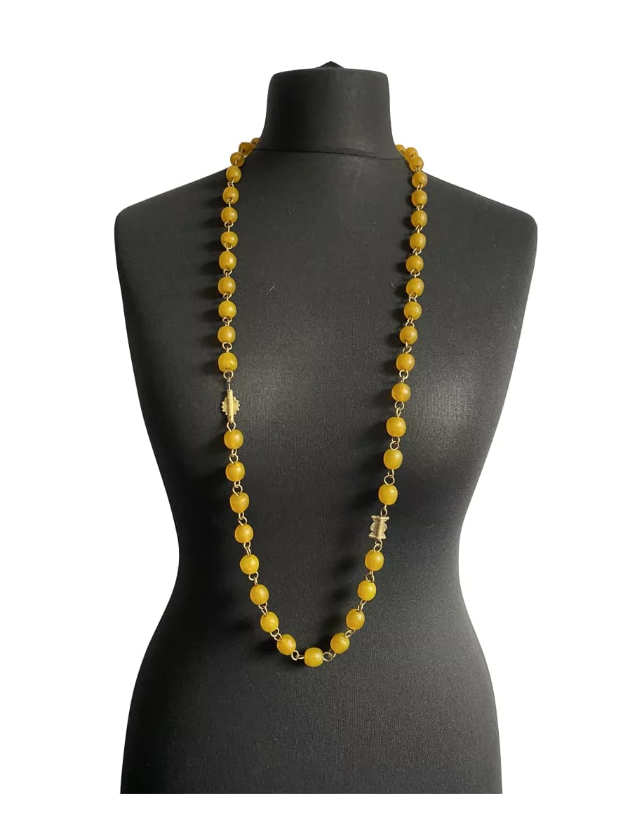 MRV32 - Long Chunky Yellow Glass Bead Necklace