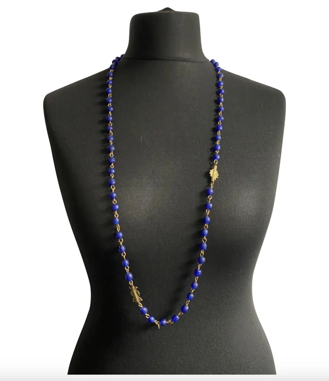 MRV29 - Long Blue Glass Bead Necklace