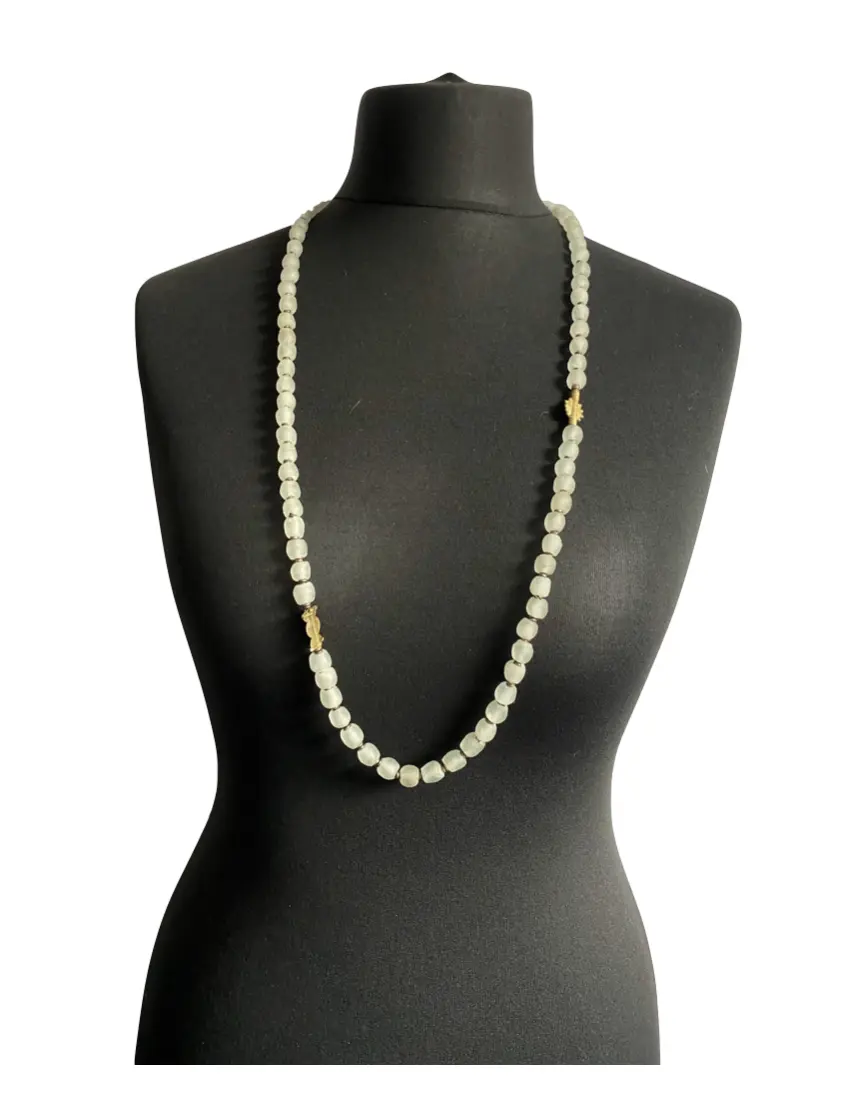 MRV28 - Long Ice-blue Glass Bead Necklace