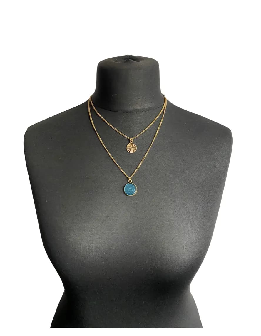 MRV58 - Glass, Brass Swirl Elemental Necklace
