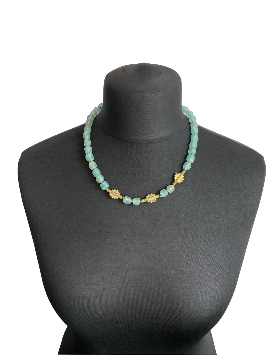 MRV65 - Short light blue glass bead necklace