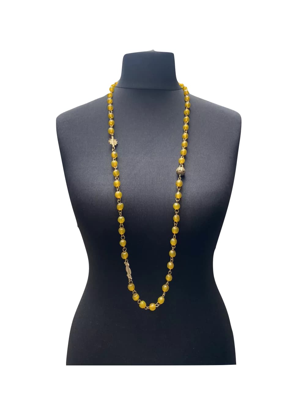 MRV6 - Recycled Yellow Ochre Small Glass Bead Necklace