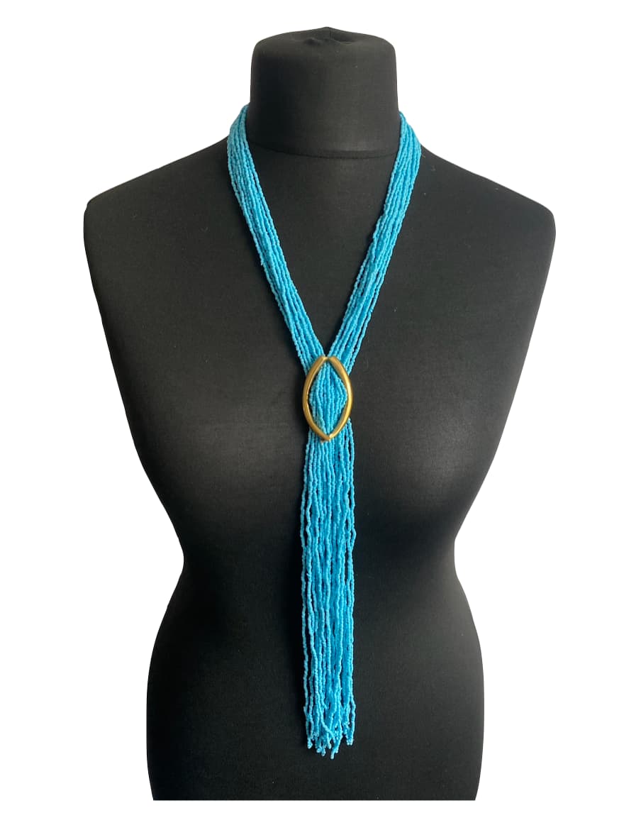 MRV15 - MRV16 - Gold Beaded Cascade Tie with Brass Tusk Slider