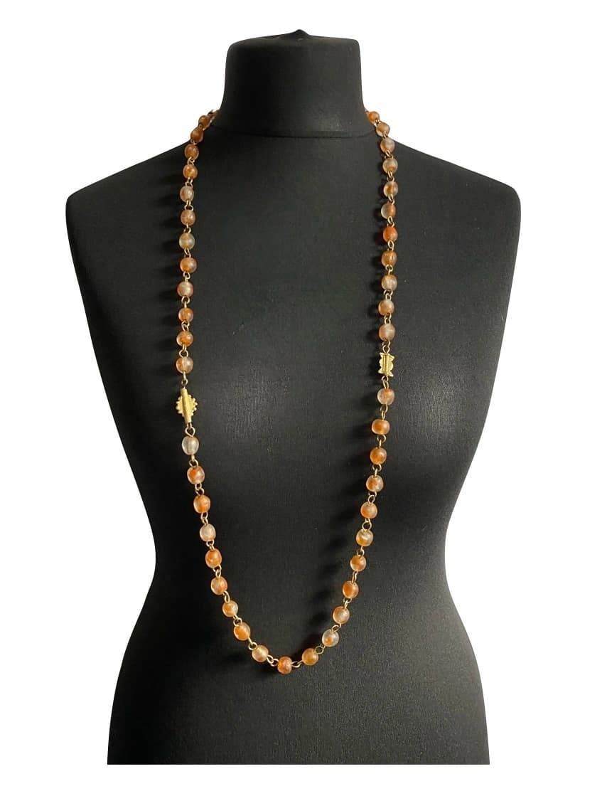 MRV26 - Long Orange Speckled Glass Bead Necklace