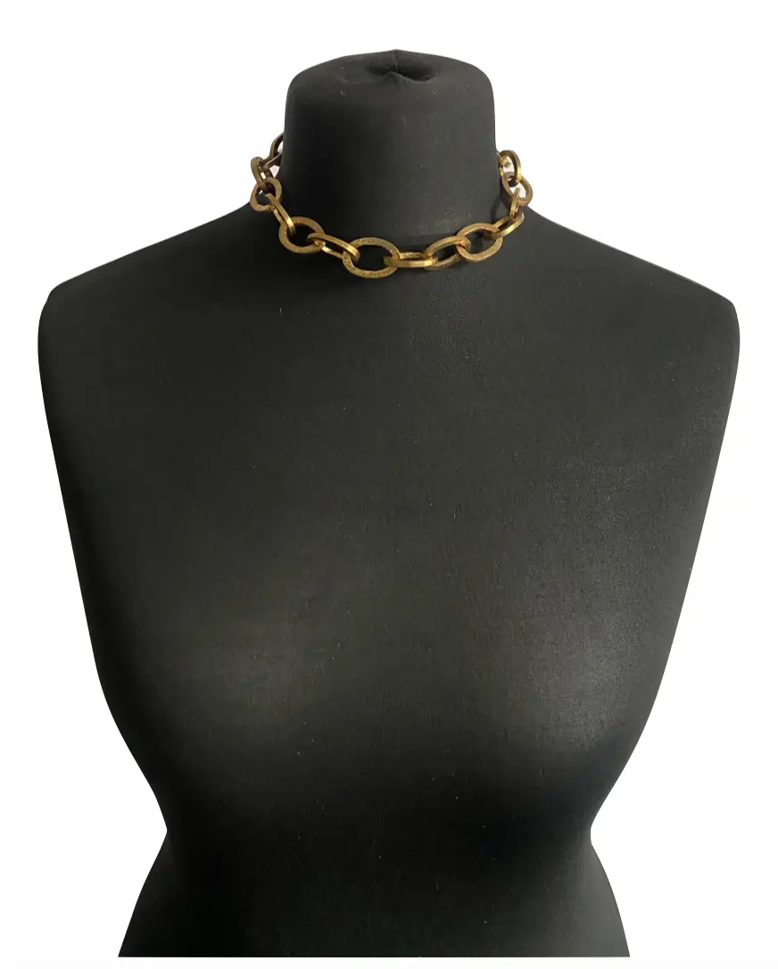 MRV34 - Hammered Brass Chain Kiungo Necklace