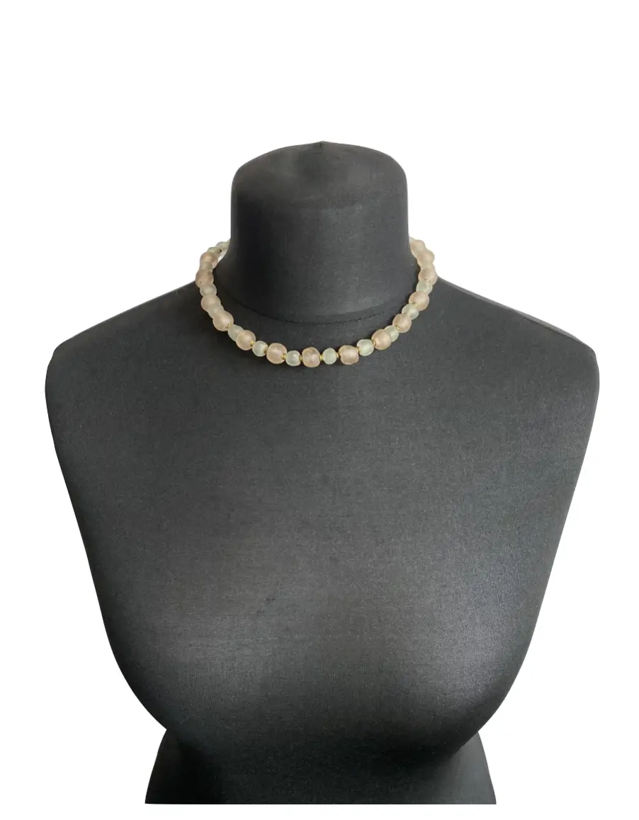 MRV63 - Short ice-blue and light pink glass bead necklace