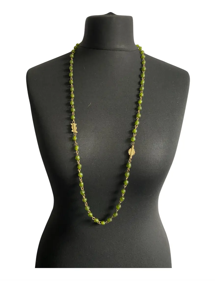 MRV27 - Long Pea Green Glass Bead Necklace