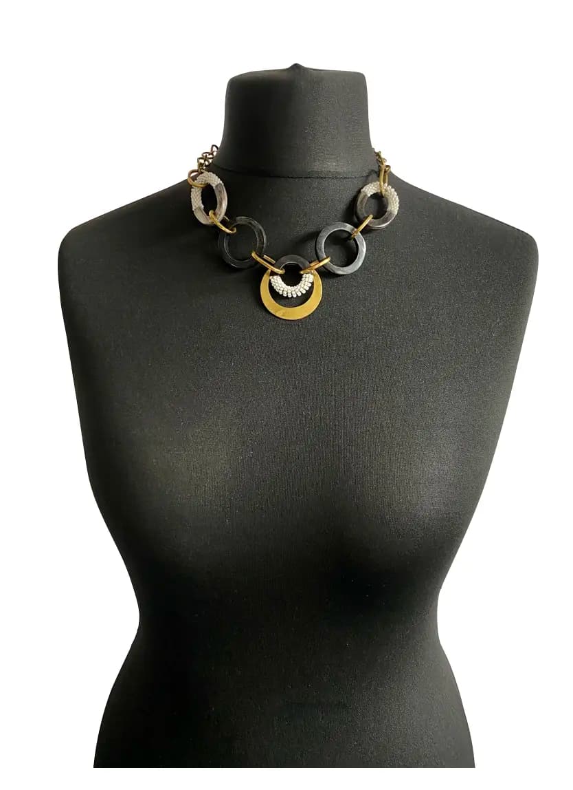 MRV19 - Beaded Horn Hoop Necklace