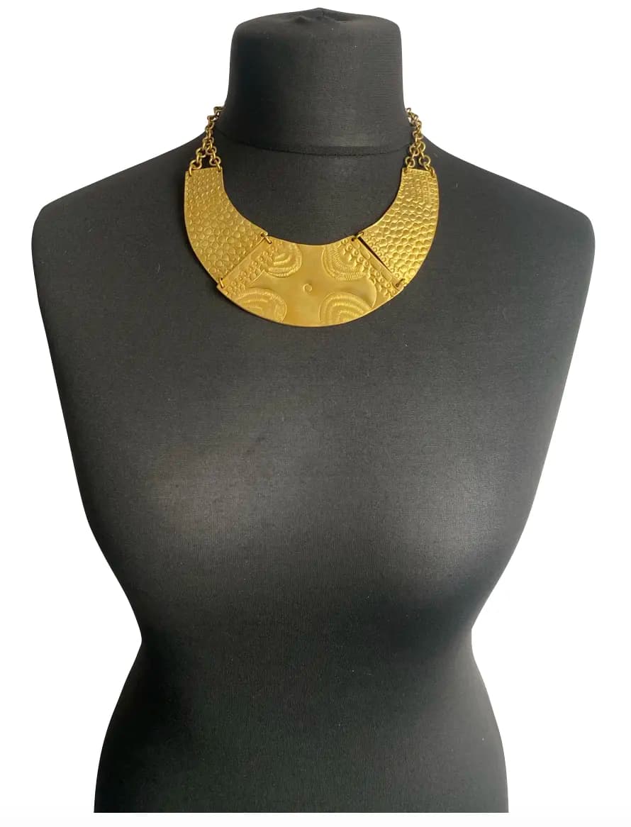 MRV33 - Engraved Brass Plate Collar Necklace